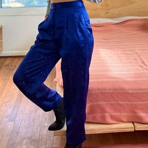 Pleated Satin Party Pants in Royal Blue